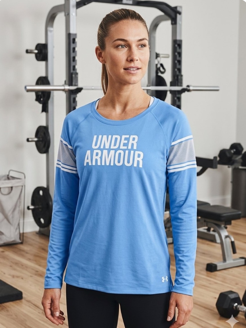 Under Armour Women's Light Blue Long Sleeve Logo Tee, Large